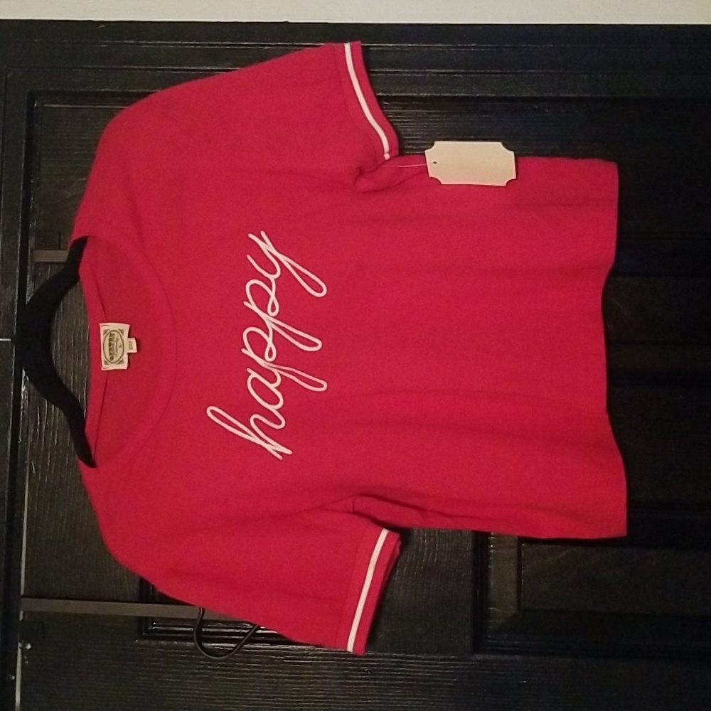 Women's Dirtee Laundry Tee Shirt; Red & White Embroidered "Happy"; Size XL; NWOT